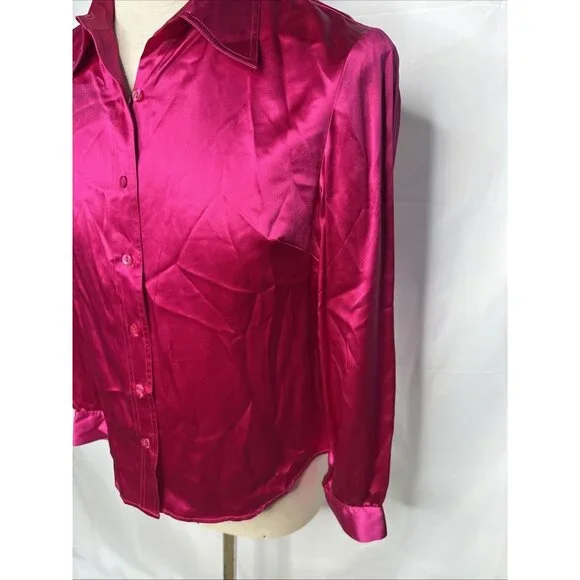 Bloomingdale's Silk Blouse Womens Sz 10 Pink Button Down Shirt Removable Tie Top - Picture 4 of 7